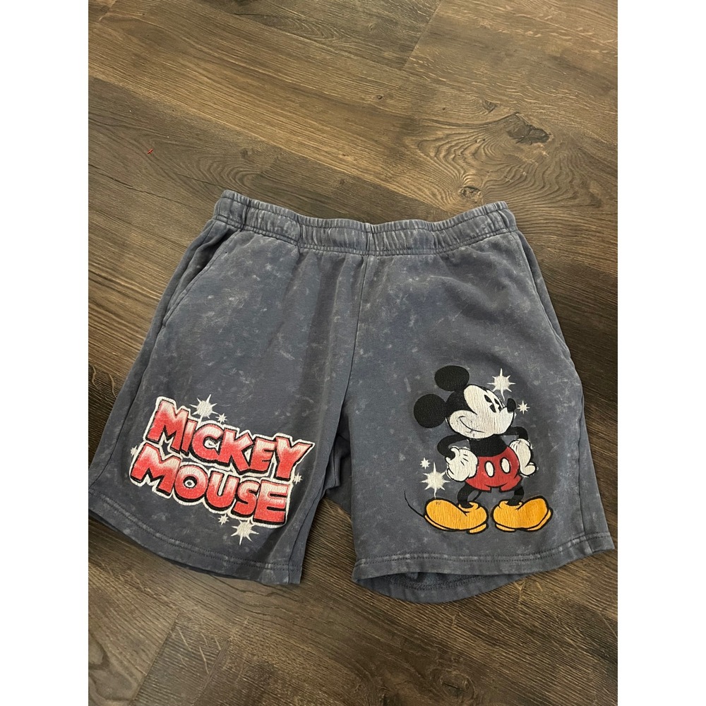 Disney Mickey Mouse Acid Wash Sweat Shorts Blue Grey Graphic Lounge Mens Small